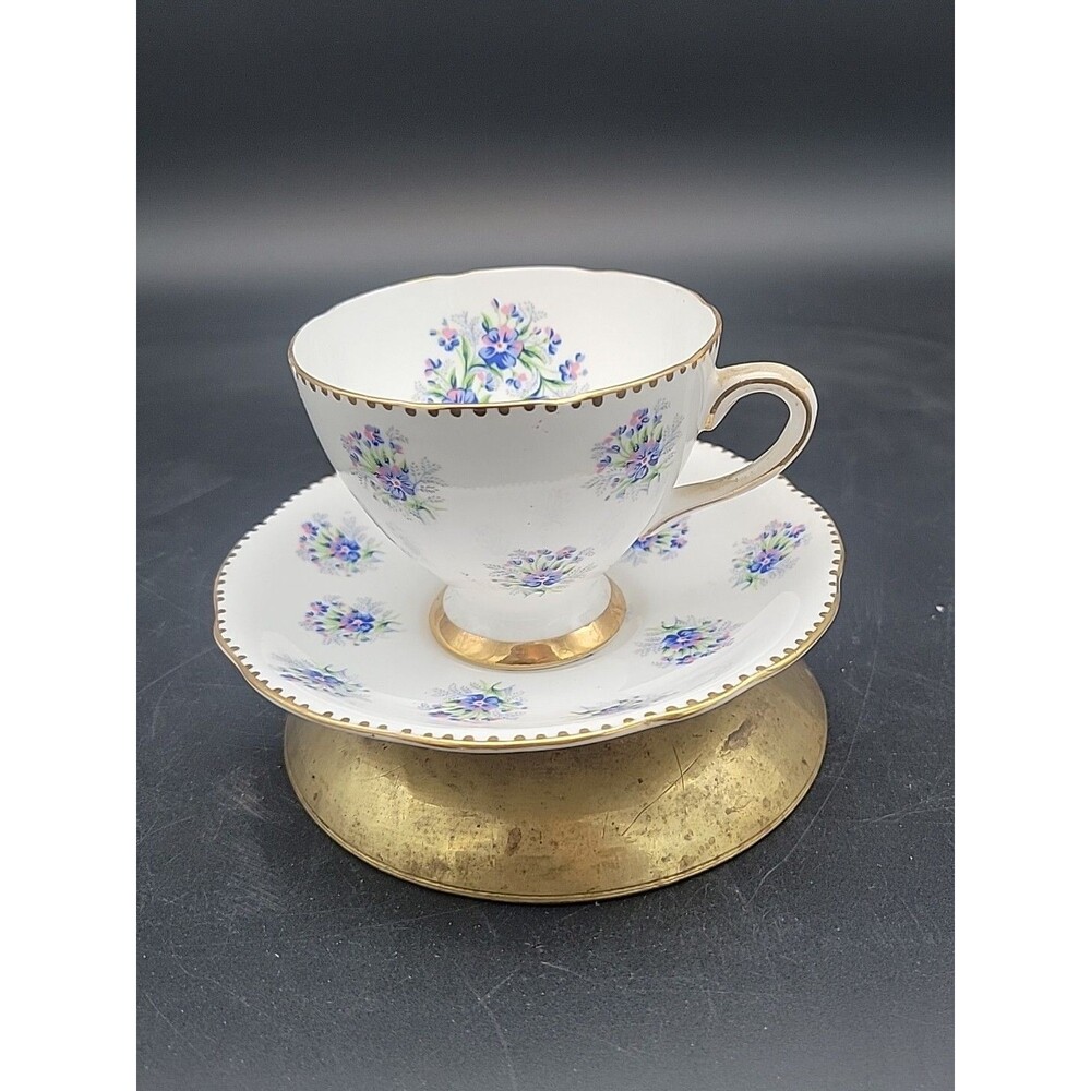 Gladstone Forget Me Not Bone China Tea Cup & Saucer Made in England Blue Flowers